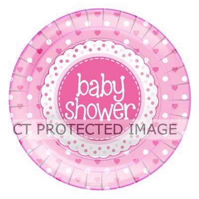  23cm Baby Shower Pink Plates (pack quantity 8) 