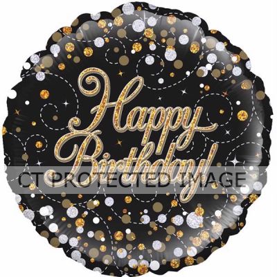 18 Inch Fizz Birthday Black & Gold Foil Balloon