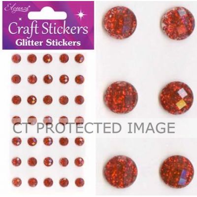 35pc 8mm Red Glitter Gems Stickers