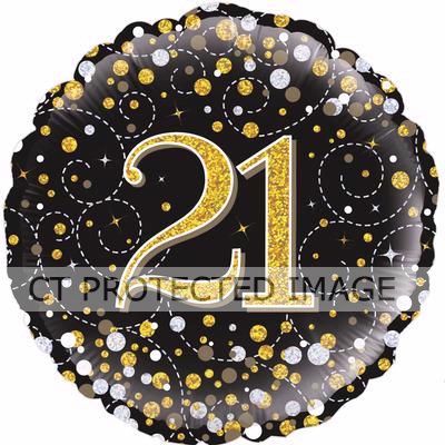 18 Inch 21st Sparkling Fizz Black And Gold Foil