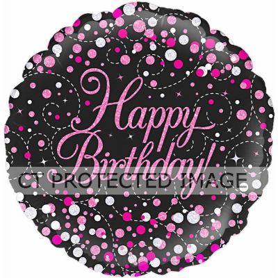 18 Inch Black & Pink Sparkling Fizz Birthday Foil