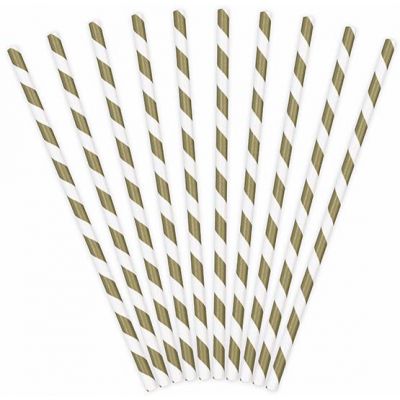  Gold Stripes Paper Straws (pack quantity 10) 