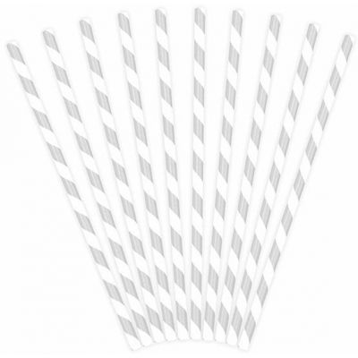  Silver Stripes Paper Straws (pack quantity 10) 