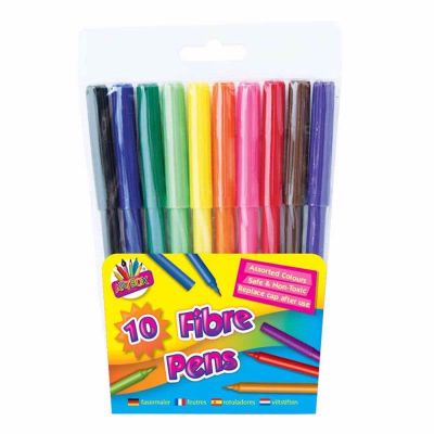  Fine Tip Fibre Colouring Pens (pack quantity 10) 