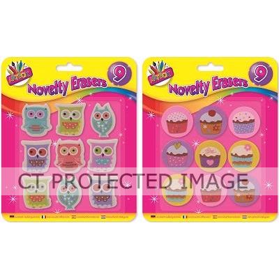  Owl & Cupcake Erasers (pack quantity 9) 