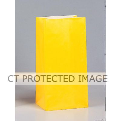  Paper Party Bags Yellow (pack quantity 12) 