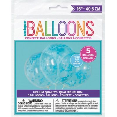  16 Inch Blue Baby Shower Confetti Balloons (pack quantity 5) 