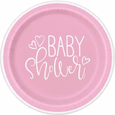  9 Inch Pink Baby Shower Plates (pack quantity 8) 