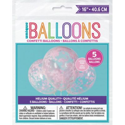  16 Inch Pink Baby Shower Confetti Balloons (pack quantity 5) 