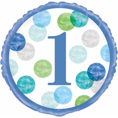 18 Inch Blue Dots 1st Birthday Foil Balloon