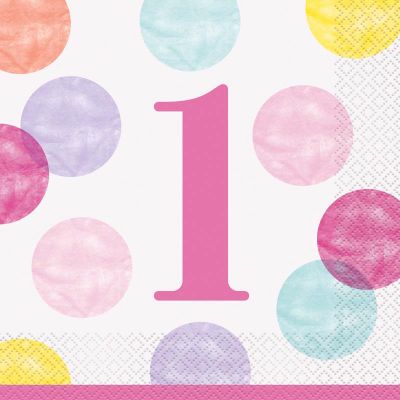  Pink Dots 1st Birthday Napkins (pack quantity 16) 