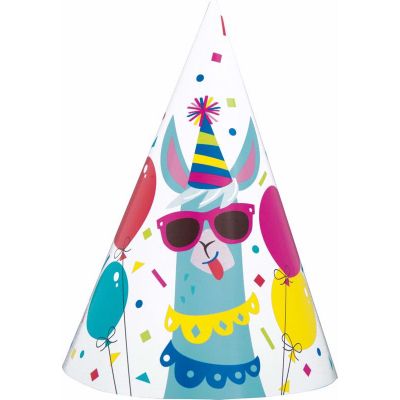  Llama Birthday Party Hats (pack quantity 8) 