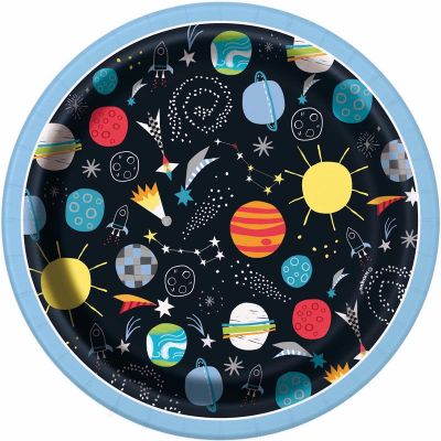  7 Inch Outer Space Round Plates (pack quantity 8) 