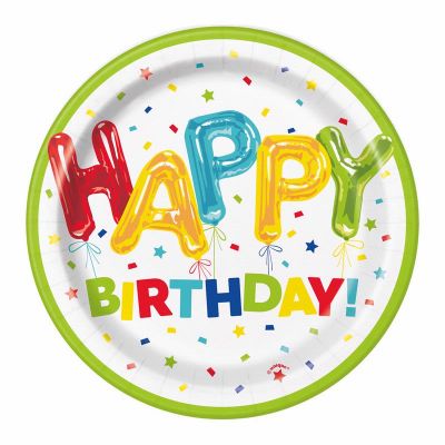  7 Inch Happy Balloon Birthday Plates (pack quantity 8) 