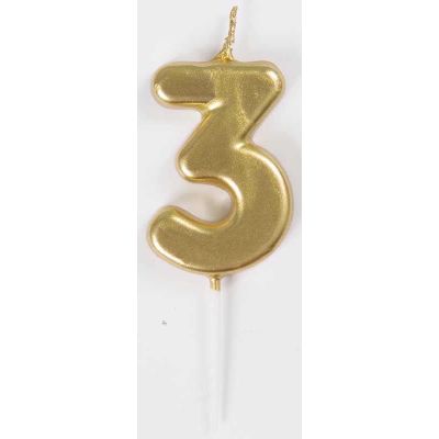 No. 3 Mini Gold Pick Birthday Candle