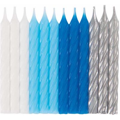  Blue White & Silver Spiral Candles (pack quantity 24) 