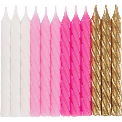  Pink White & Gold Spiral Candles (pack quantity 24) 
