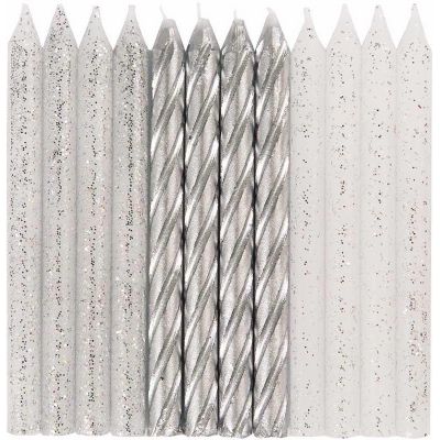  Glitter & Silver Spiral Candles (pack quantity 24) 
