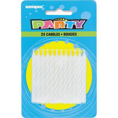  White Spiral Birthday Candles (pack quantity 24) 