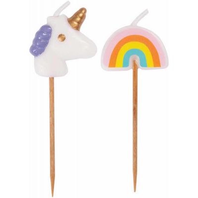  Unicorn & Rainbow Pick Candles (pack quantity 6) 