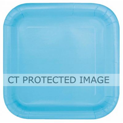  9 Inch Powder Blue Square Plates (pack quantity 14) 