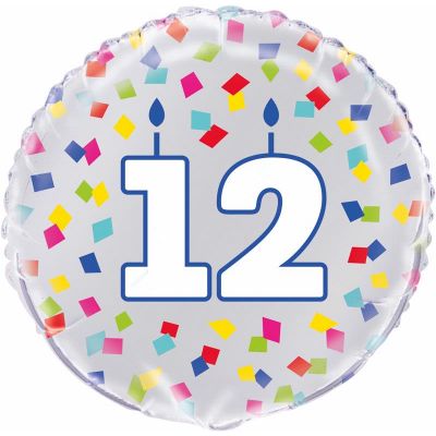 18 Inch Rainbow Confetti Number 12 Foil Balloon