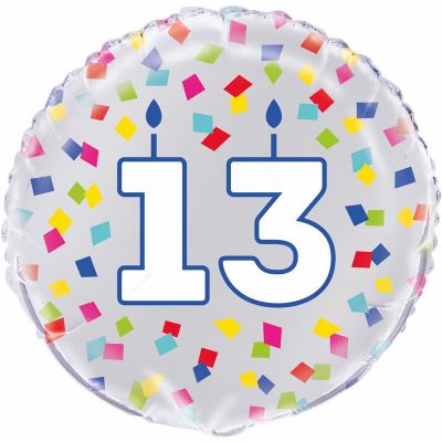 18 Inch Rainbow Confetti Number 13 Foil Balloon