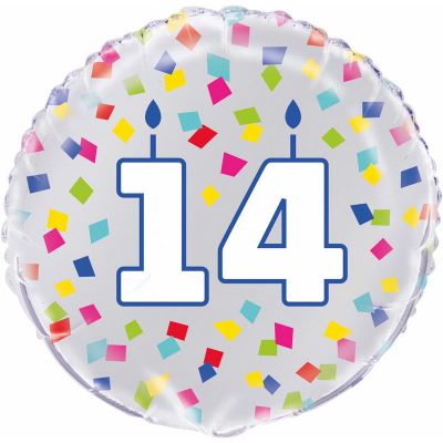 18 Inch Rainbow Confetti Number 14 Foil Balloon