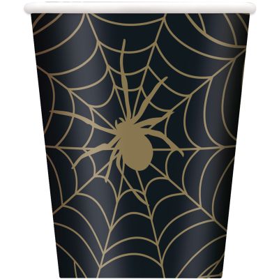  9oz Black/gold Spider Web Cups (pack quantity 8) 