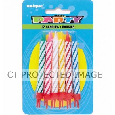  Striped Candles And Holders (pack quantity 12) 