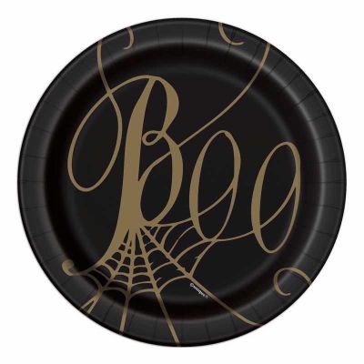  7 Inch Black/gold Spider Web Plates (pack quantity 8) 