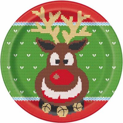  9 Inch Ugly Sweater Xmas Plates (pack quantity 8) 