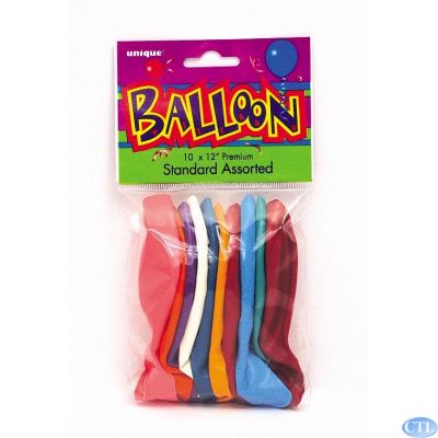  12 Inch Standard Assorted Balloons (pack quantity 10) 