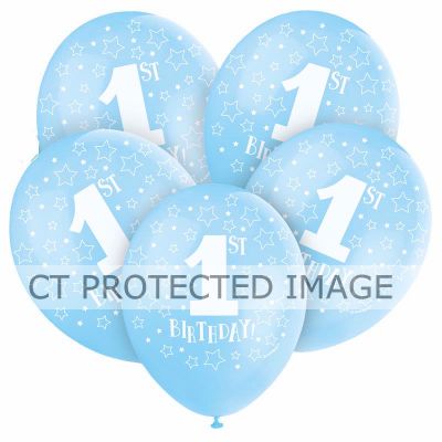 12 Inch Blue 1st Birthday Balloons (pack quantity 5) 