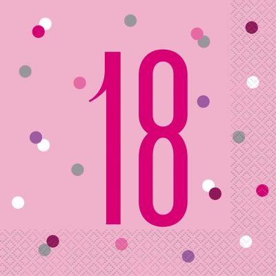  Glitz Pink 18th Birthday 33cm Napkins (pack quantity 16) 