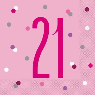 Glitz Pink 21st Birthday 33cm Napkins (pack quantity 16) 