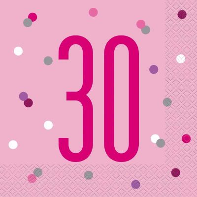  Glitz Pink 30th Birthday 33cm Napkins (pack quantity 16) 