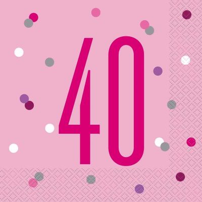  Glitz Pink 40th Birthday 33cm Napkins (pack quantity 16) 