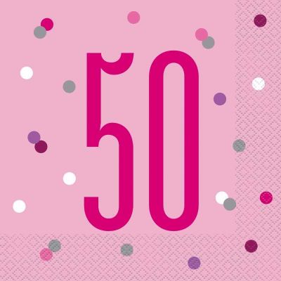 Glitz Pink 50th Birthday 33cm Napkins (pack quantity 16) 