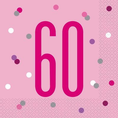  Glitz Pink 60th Birthday 33cm Napkins (pack quantity 16) 