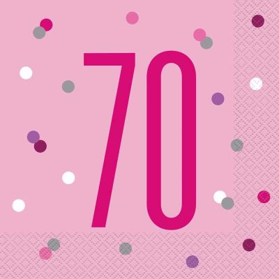  Glitz Pink 70th Birthday 33cm Napkins (pack quantity 16) 