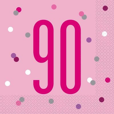 Glitz Pink 90th Birthday 33cm Napkins (pack quantity 16) 