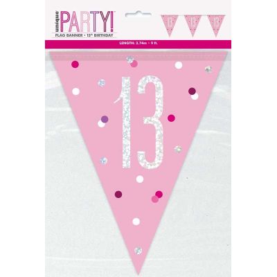 9ft Glitz Pink 13th Birthday Flag Banner