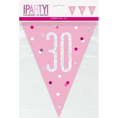 9ft Glitz Pink 30th Birthday Flag Banner
