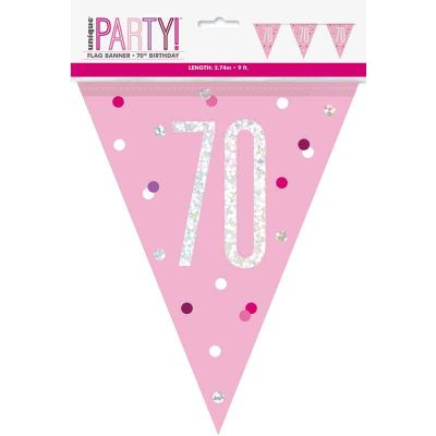 9ft Glitz Pink 70th Flag Banner