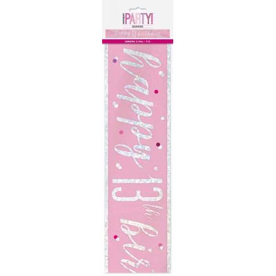 9ft Glitz Pink 13th Birthday Banner