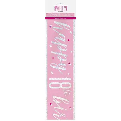 9ft Glitz Pink 18th Birthday Banner