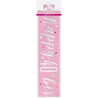 9ft Glitz Pink 40th Birthday Banner
