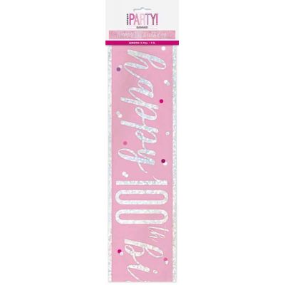 9ft Glitz Pink 100th Birthday Banner