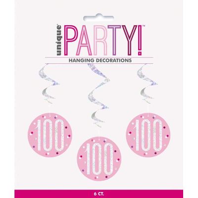  Glitz Pink 100th Birthday Swirls (pack quantity 6) 